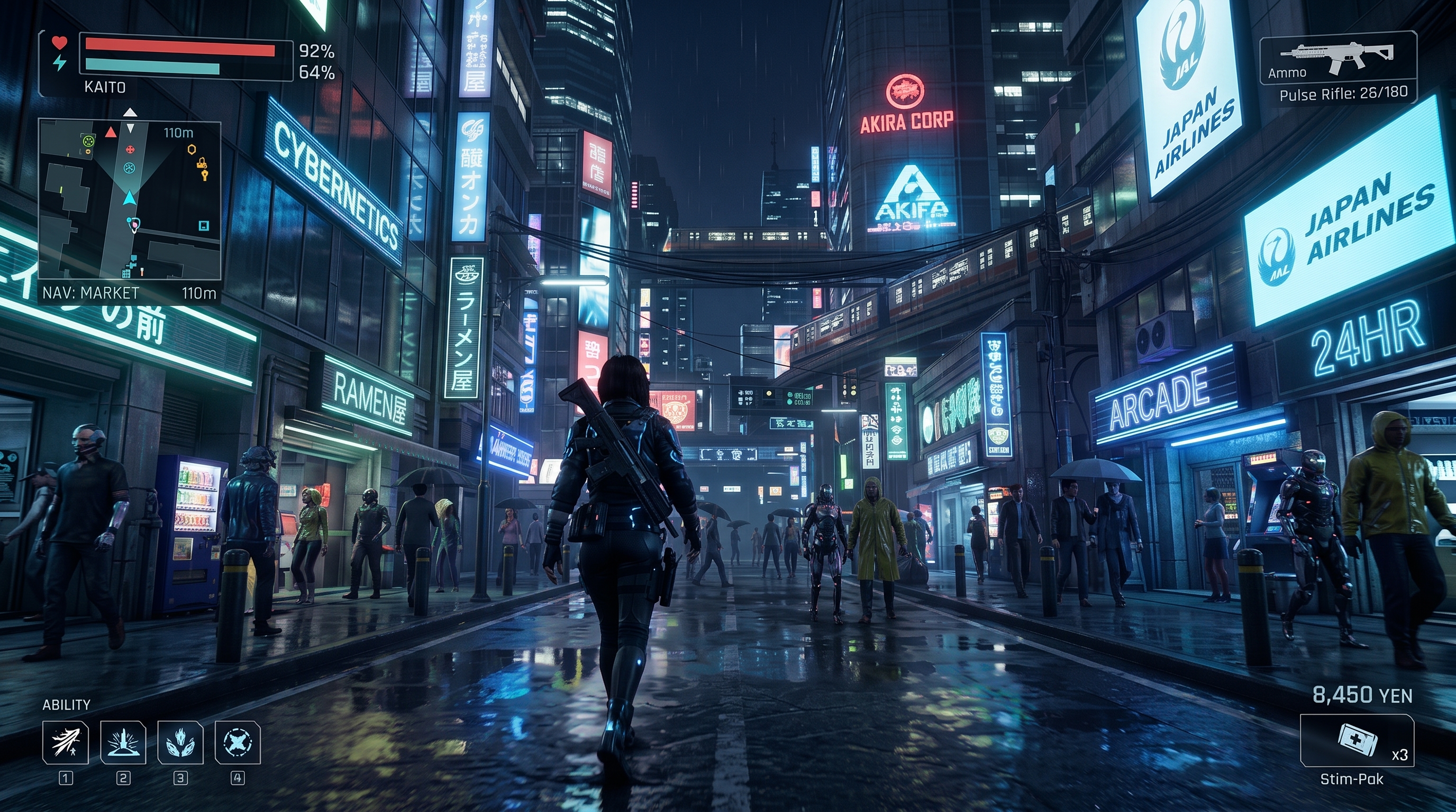 Cyberpunk game world at night